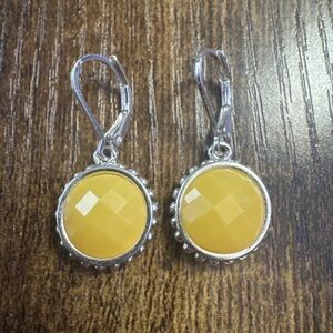 Retro Estate Stamped NAPIER Yellow Round Circle Dangle Earrings Silver Tone